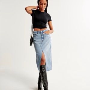 Abercrombie & Fitch Light Wash Denim Midi Front Slit Skirt, 29